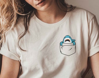 Shark Pocket Shirt, Cute Shark Shirt, Little Shark T-Shirt, Shark Crewneck, Cute Shark Shirt for Gift, Funny Shark Shirt, Pocket Shirt