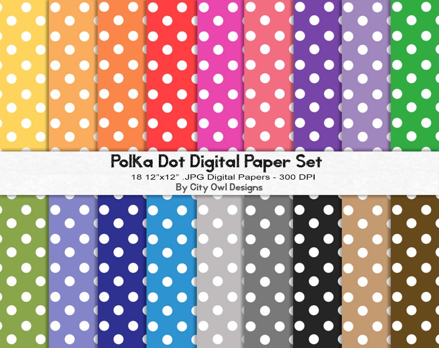 Polka Dot Digital Scrapbooking Paper 18 Sheets 12x12 Basics | Etsy
