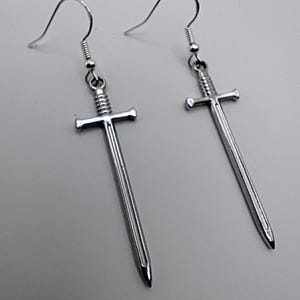 Silver Sword Earrings - 304 Stainless Steel