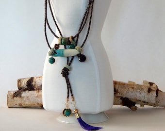 Turquoise Necklace Boho Tassel Necklace Long Necklace Bohemian Necklace Layering Necklace Statement Necklace Boho Jewelry Gift For Her