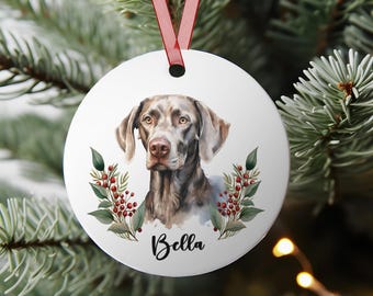 Personalized Weimaraner Dog Ornament: Watercolor Pet Portrait Christmas Decoration