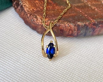 Vintage Sapphire Pendant 14K Gold Filled Necklace - Item Details in Description