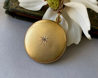 Antique Victorian Star Monogram 1/4 Gold Filled Locket Pendant Necklace - Mourning Keepsake