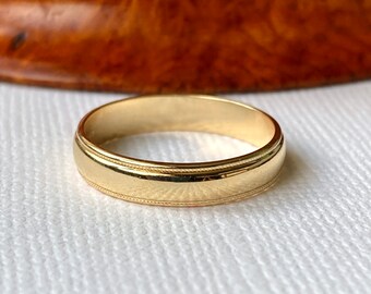 Vintage Milgrain 14K Gold Ring Band - Signed Art Carved - Wedding Engagement