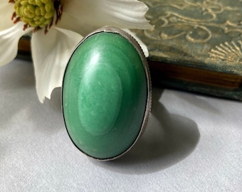 Vintage Green Bullseye Stone Sterling Silver Statement Ring - Item Details in Description