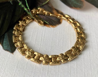 Vintage 10K Gold Textured Slinky Link Gate Bracelet - More Details Always in Description