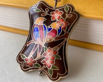 Vintage Enamel Bird Cloisonné Pendant Gold Necklace - Read Description