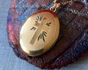Vintage Gold Filled Cross Locket Pendant Necklace