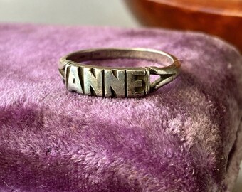 Vintage Anne Name Sterling Silver Small Stacking Pinky Ring Band - Read Description