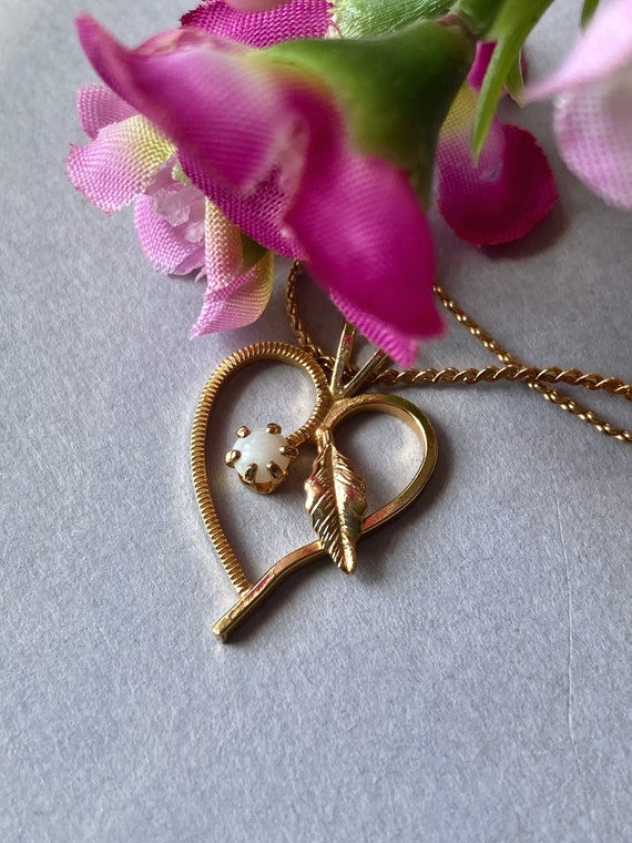 Vintage Opal Heart Gold Filled Pendant Necklace - image 1