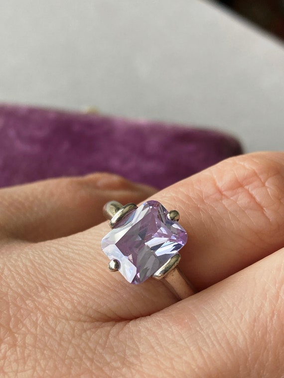 Vintage Sterling Silver Sparkly Lilac Solitaire R… - image 4