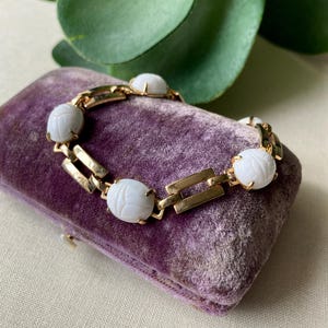 Vintage Egyptian Revival Scarab Beetle Gold Link Chain Bracelet - Item Details in Description