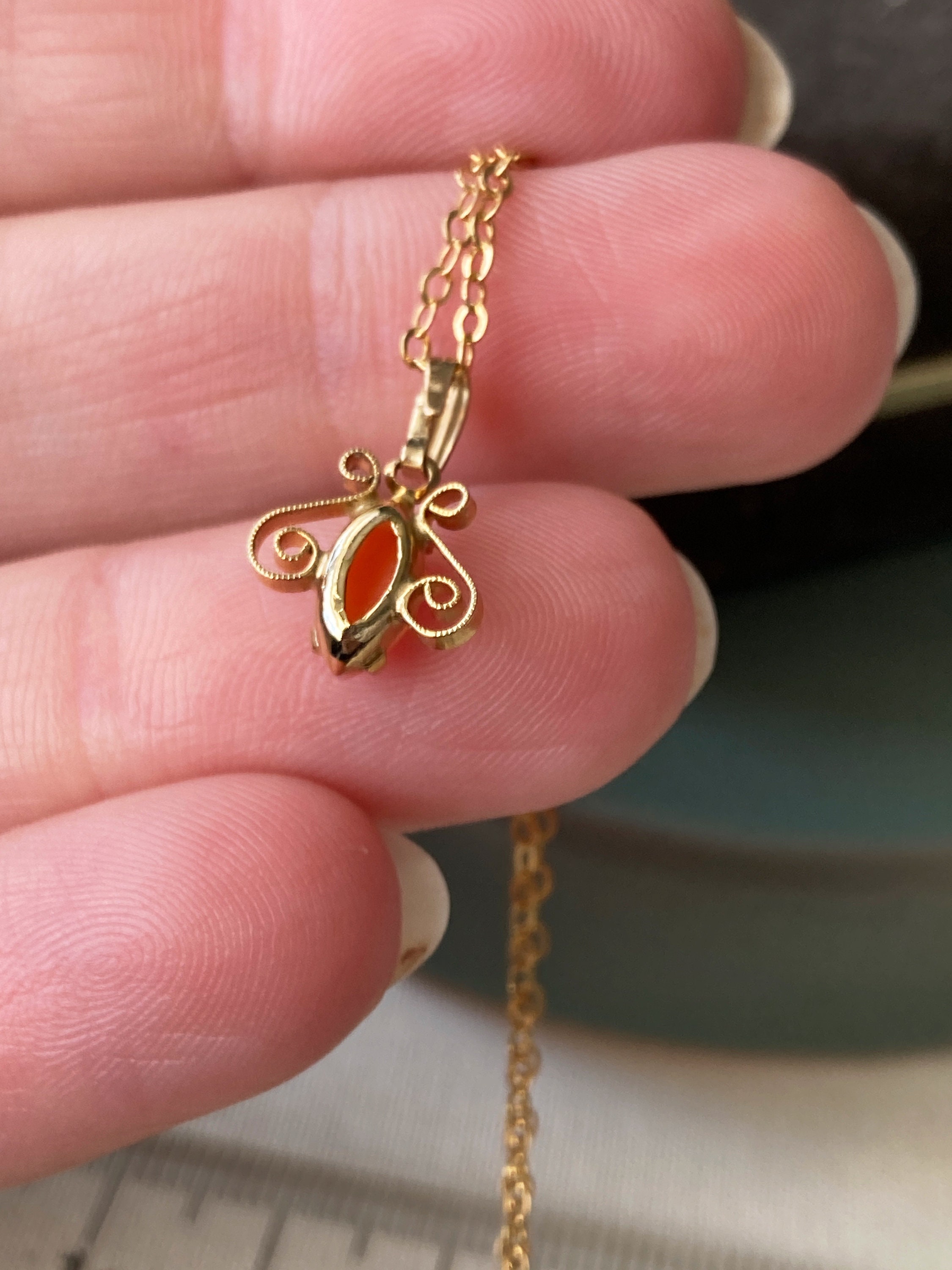 Collier Pendentif Vintage Plaqué Or Avec Corail Véritable - Bijou Ancien Stock