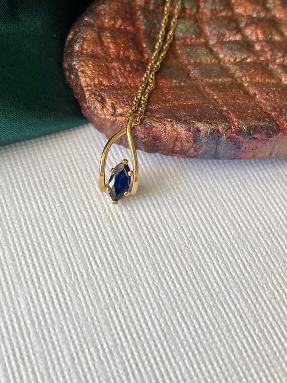 Vintage Sapphire Pendant 14K Gold Filled Necklace… - image 2