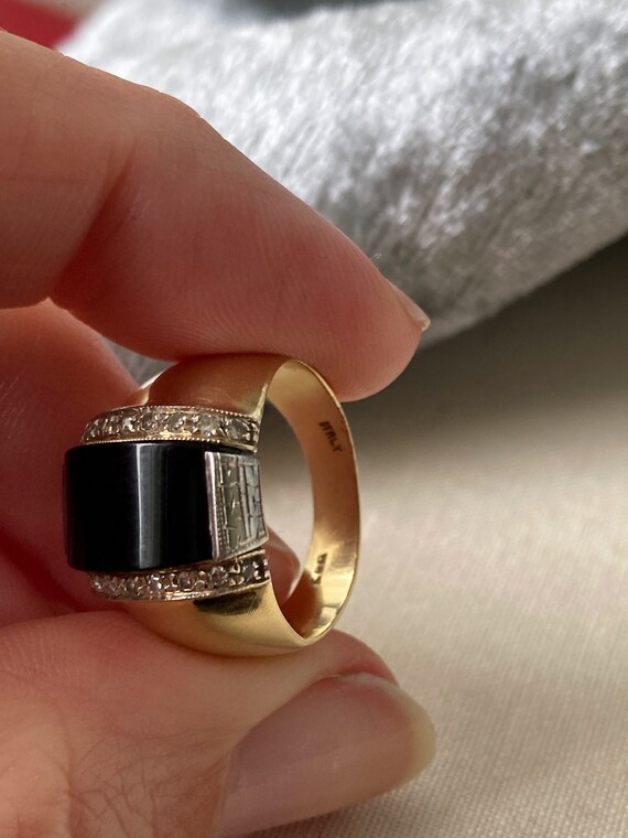 Fabulous Vintage Art Deco Onyx Diamond 14K Yellow… - image 10