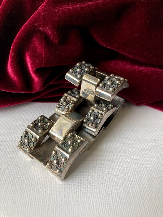アクセサリー Mexican silver bracelet vintage Art Deco 1940s Mexican Wide Sterling Silver Link Bracelet - Item