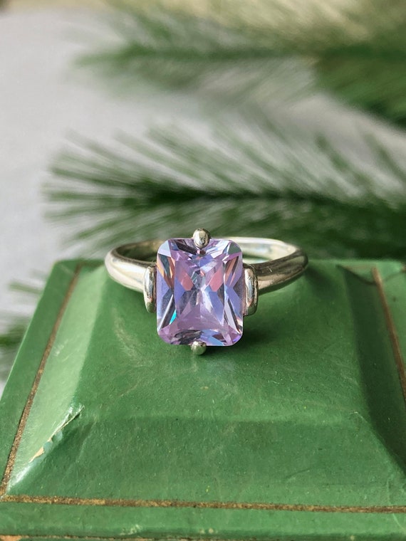 Vintage Sterling Silver Sparkly Lilac Solitaire R… - image 3