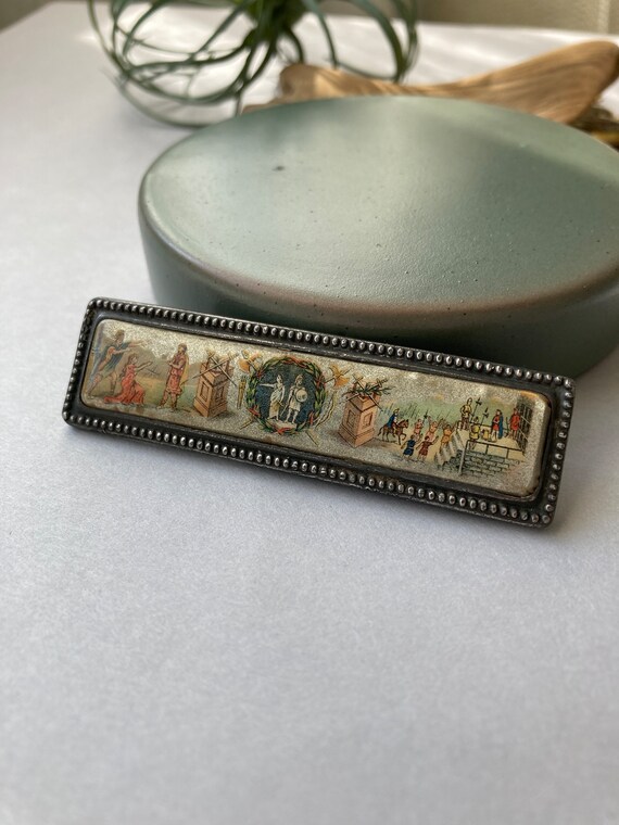 Unusual Antique Victorian Scenic Bar Brooch Pin -… - image 5