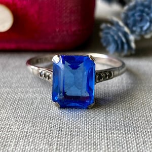 Antique Art Deco Blue Sterling Silver Ring - See Description for Details