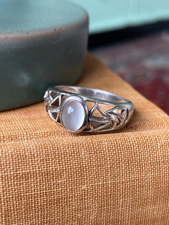 Vintage Moonstone Sterling Silver Ring - Abstract… - image 1