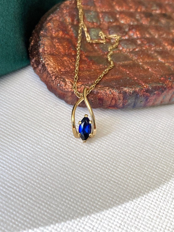 Vintage Sapphire Pendant 14K Gold Filled Necklace… - image 1