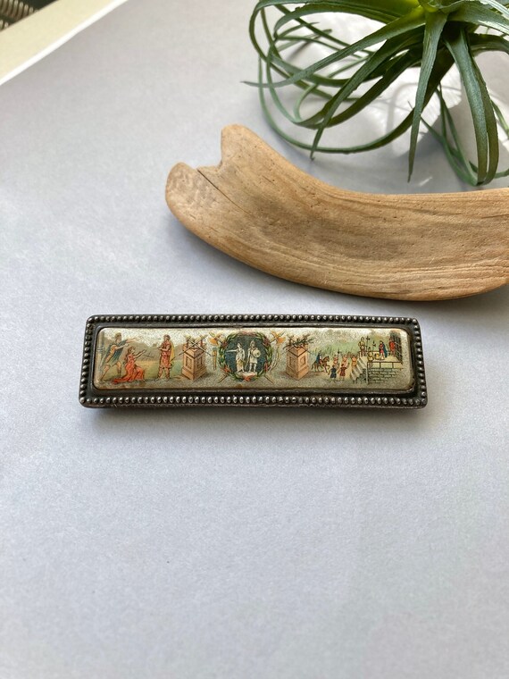 Unusual Antique Victorian Scenic Bar Brooch Pin -… - image 1