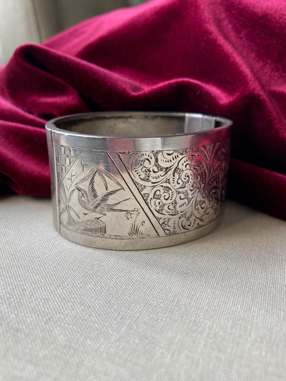 Heirloom 1890s Antique Victorian Sterling Silver Cuff… Gem