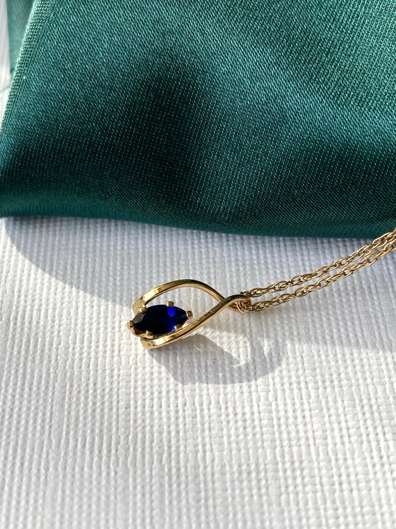 Vintage Sapphire Pendant 14K Gold Filled Necklace… - image 4