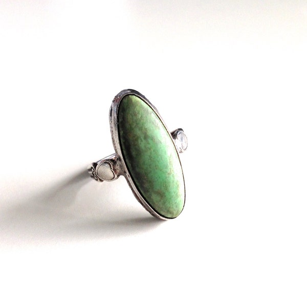 Vintage Sterling Silver Clark and Coombs Signed Green Oval Ring