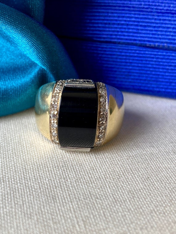 Fabulous Vintage Art Deco Onyx Diamond 14K Yellow… - image 2