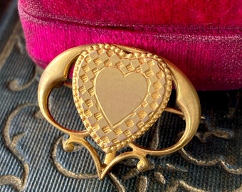 Antique Victorian Art Nouveau C Clasp Gold Heart Watch Brooch Pin - Always Read Description
