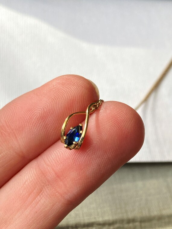 Vintage Sapphire Pendant 14K Gold Filled Necklace… - image 3