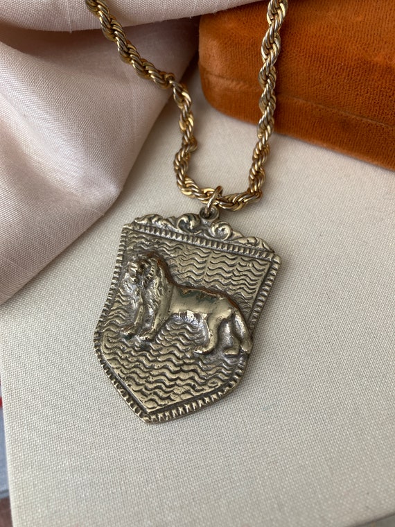 Cool Vintage Gold Lion Shield Medallion Pendant C… - image 7