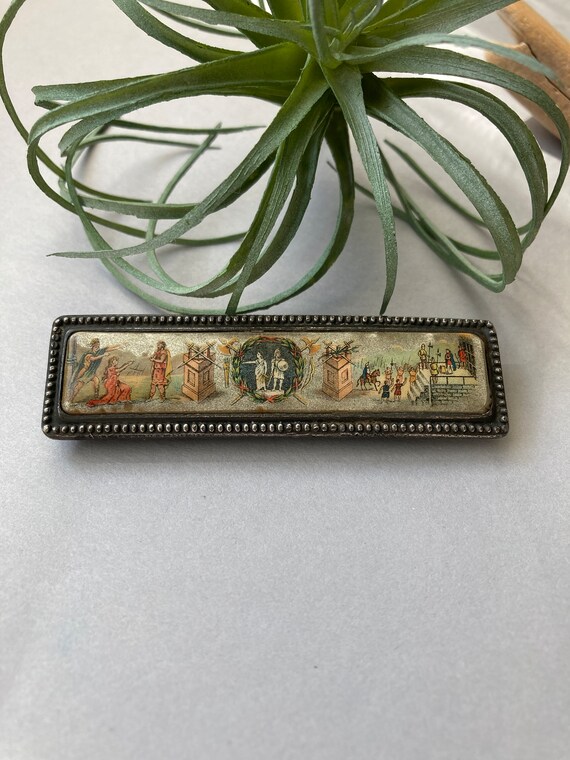 Unusual Antique Victorian Scenic Bar Brooch Pin -… - image 2