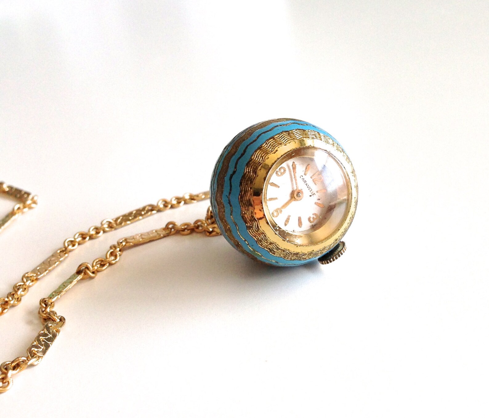 Vintage Caravelle Swiss Ladies Blue Enamel Watch Ball Pendant Etsy
