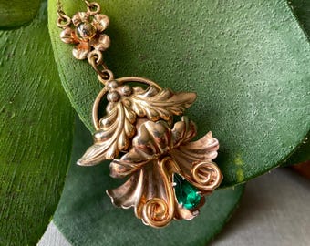 Signed Retro Vintage Emerald Gold Filled Pendant Necklace - Item Details in Description Section