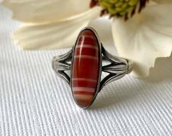 Antique Vintage Agate Sterling Silver Ring - Item Details in Description