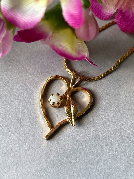 Vintage Opal Heart Gold Filled Pendant Necklace - image 2