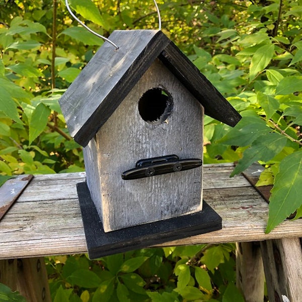 Country Primitive Chickadee Birdhouse Black Metal Boat Cleat