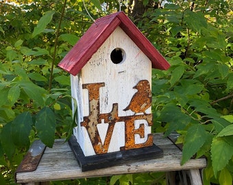 Birdhouse Primitive Rusty Metal Love Bird