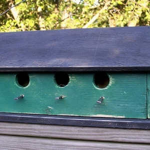 Primitive Country Three Hole Birdhouse Separate Compartments Dark Green Bird House,  Garden Decore Birdhouses, Handmade Birdhouse.