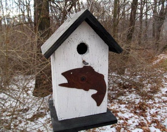 Primitive Birdhouse Rusty Metal Fish Cut Out