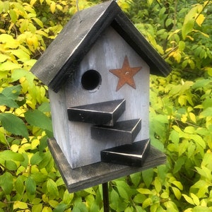 Rustic Primitive Birdhouse Triangle Steps Country Birdhouse Outdoor Bird House