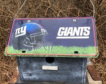 New York Giants NFL License Plate Football Birdhouse Grey Fully Functional