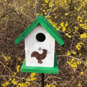 Chickadee Wren Songbird Primitive Birdhouse Rustic Handmade Rusty Rooster Counrty Birdhouse Hanging Birdhouse
