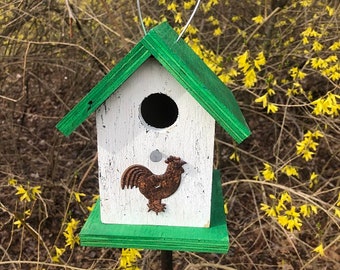 Chickadee Wren Songbird Primitive Birdhouse Rustic Handmade Rusty Rooster Counrty Birdhouse Hanging Birdhouse