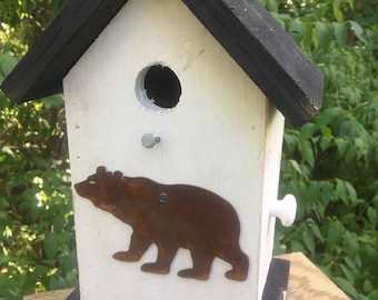 Primitive Birdhouse Rusty Metal Bear Cutout