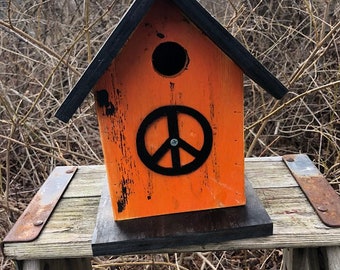 Peace Sign Birdhouse Antiqued Tin Peace Sign Cool Birdhouse