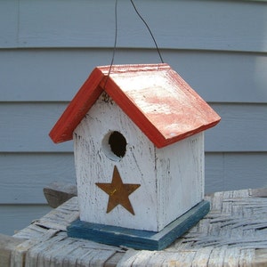 Birdhouse Patriotic Rustic Primitive Hand Crafted Country Americana Red White And Blue image 2