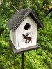 Wooden Rustic Hanging White Black Primitive Birdhouse Rusty Moose Chickadee Wren Cute Songbirds Handcrafted Birdhouse 